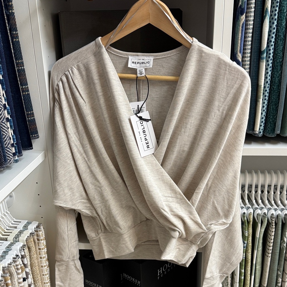 For The Republic Cream Wrap Top